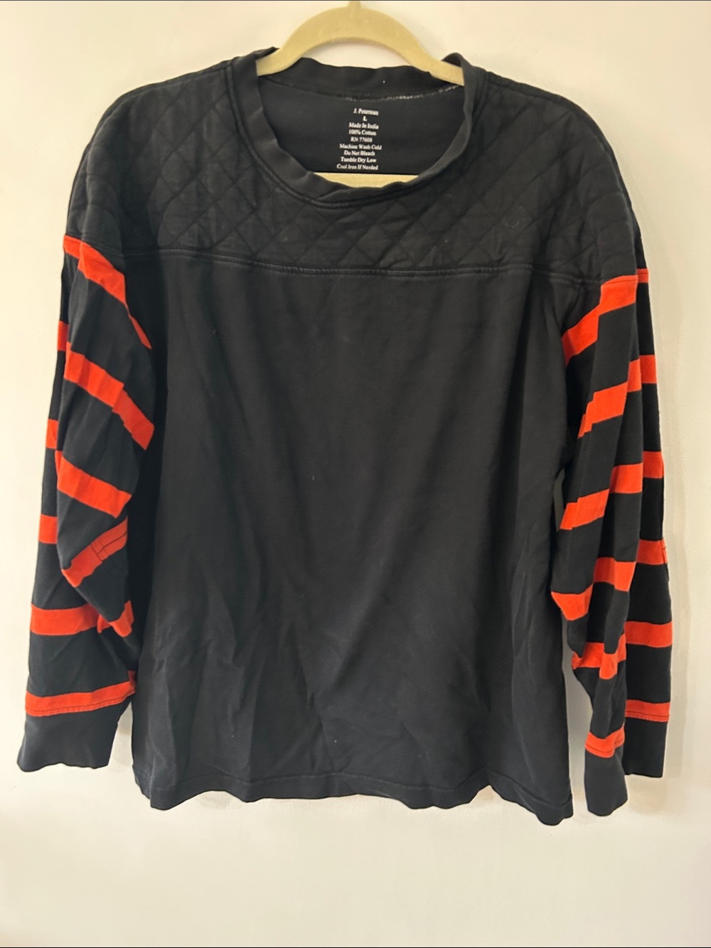 Vintage J. Peterman Men's Rugby Style Shirt Black/Orange Quilted Yoke Football - Picture 8 of 8